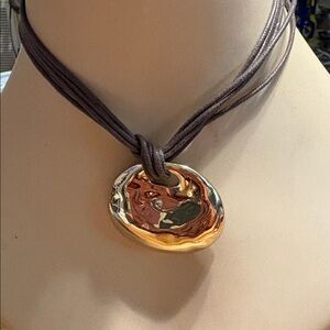 St.Thomas Gold Pendant Necklace with Brown Cord